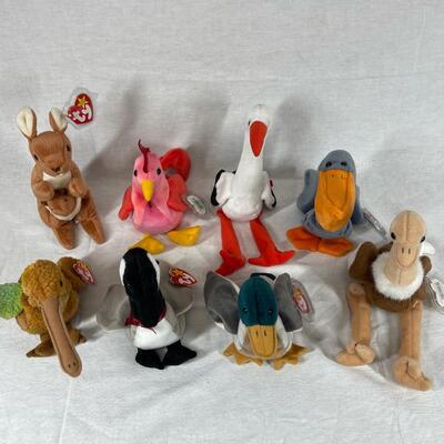Lot of 8 TY Beanie Baby Plush Stuffed Animals Birds & Kangaroo