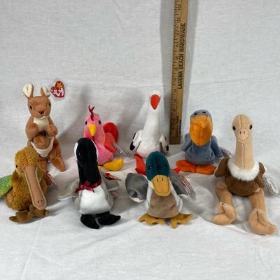 Lot of 8 TY Beanie Baby Plush Stuffed Animals Birds & Kangaroo