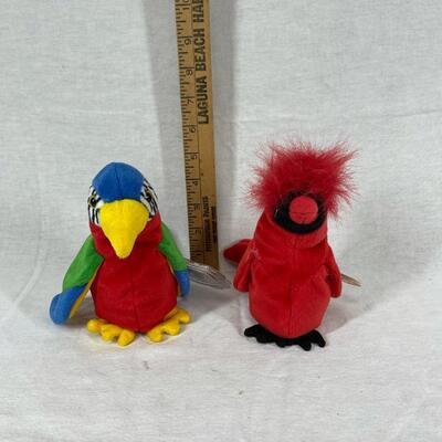 Pair of TY Beanie Baby Plush Stuffed Animal Birds Parrot Cardinal