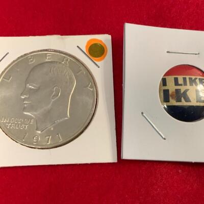 1971 UNCIRCULATED  iKE DOLLAR WITH PRESIDENTIAL RUNNING BADGE 