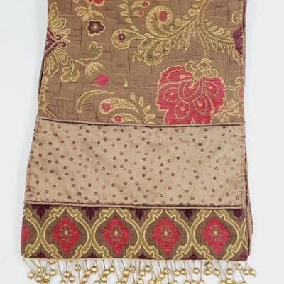 BEADED FRINGE FLORAL TABLE RUNNER