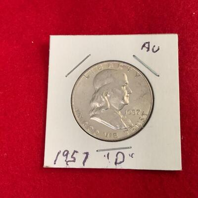 1957 D FRANKLIN UNCIRCULATED 90% SILVER HALF DOLLAR 