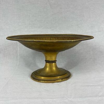 Vintage Decorated Brass Pedestal Bowl Dish
