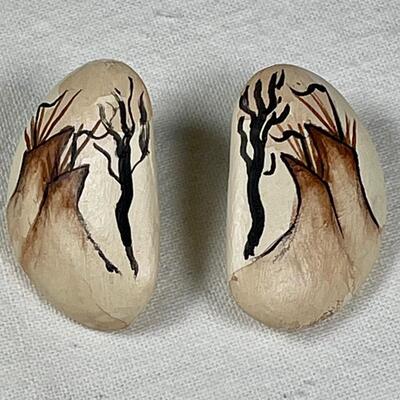 Hand painted flat pebble earrings