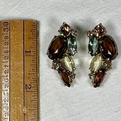 Vintage clip on earrings, rhinestones 