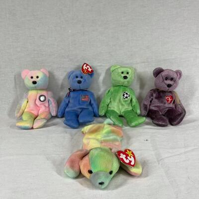 Set of 5 TY Beanie Baby Teddy Bear Stuffed Animal Plush