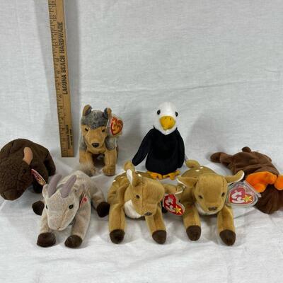 Lot of 7 TY Beanie Baby Wildlife Forest Creature Plush Stuffed Animals