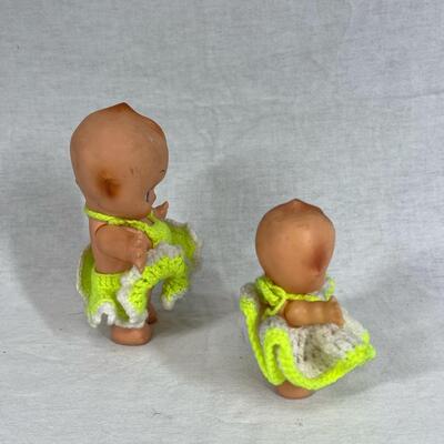 Pair of Rubber Vinyl Jointed Kewpie Dolls with Crochet Outfits
