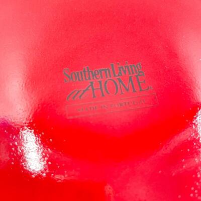 RED CERAMIC OVAL BOWL & 2 PLATES - â€œSOUTHERN LIVING AT HOMEâ€