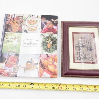 LONGABERGER LOT - INSERTS, BOOK, FRAMED PICTURE & MORE
