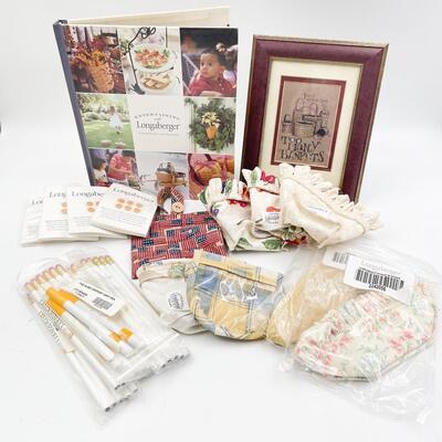 LONGABERGER LOT - INSERTS, BOOK, FRAMED PICTURE & MORE