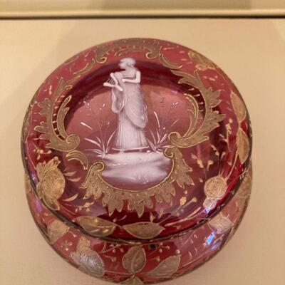 Cranberry Hand Painted Trinket Dish