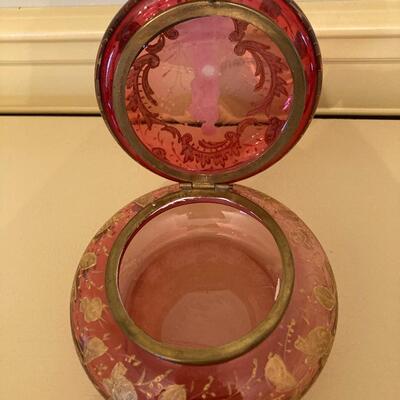 Cranberry Hand Painted Trinket Dish