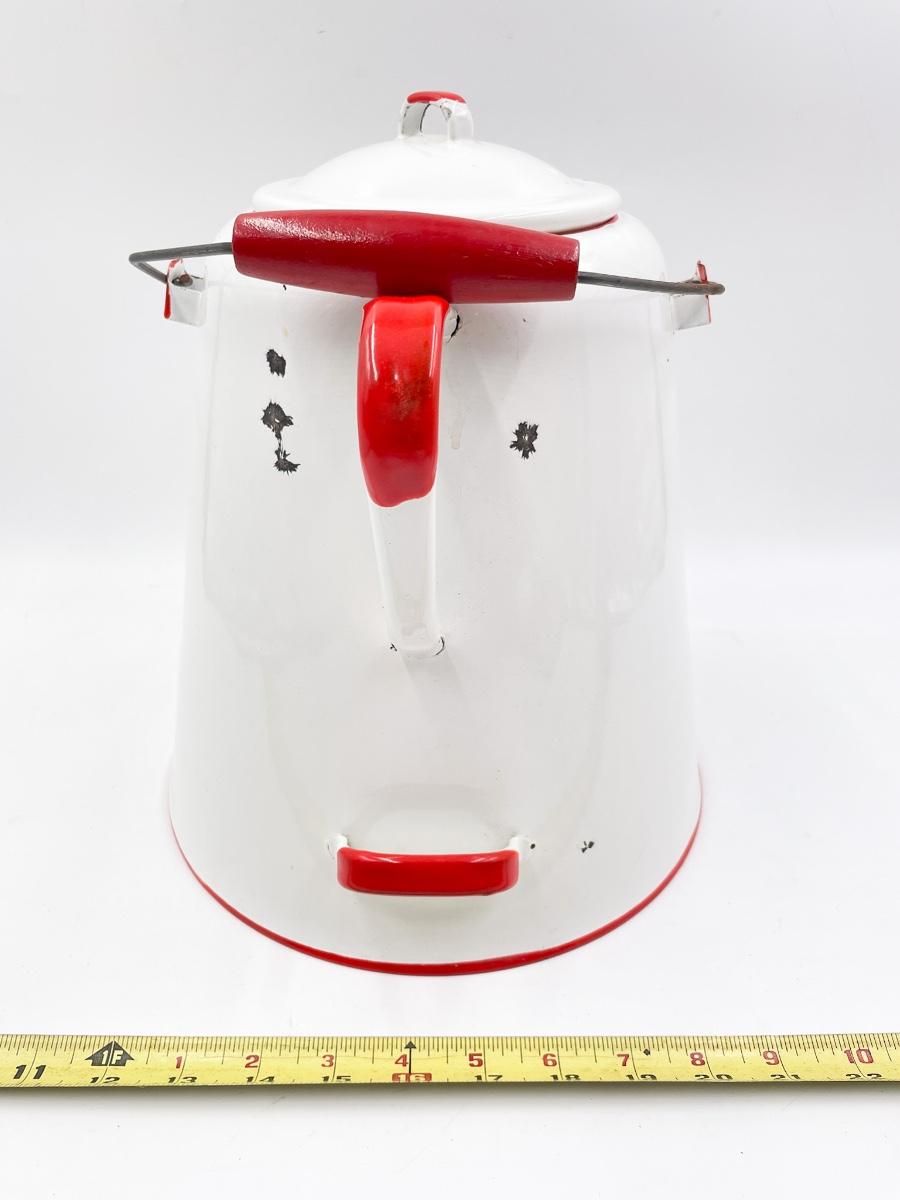 Sold at Auction: White Enamel Cowboy Coffee Pot