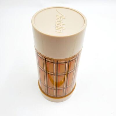 VINTAGE ALADDIN'S BEST BUY VACUUM BOTTLE  BROWN PLAID 