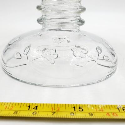 FLORAL PATTERN CLEAR GLASS FOOTED CAKE STAND/PLATE WITH DOME