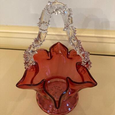 Cranberry Dish with clear handle