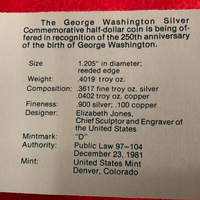 1982 GEORGE WASHINGTON UNCIRCULATED PROOF LIKE 90% SILVER HALF DOLLAR