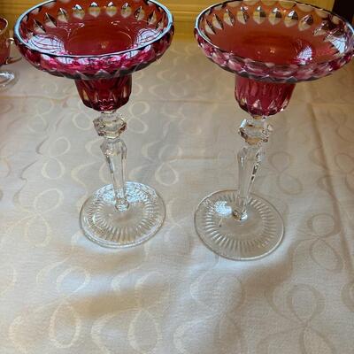 Cranberry & Crystal Candlesticks