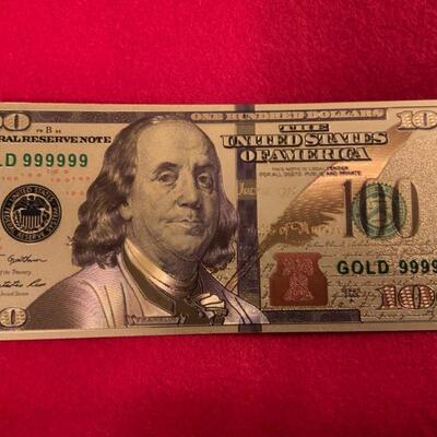 1  .999 GOLD FOIL 100.00 DOLLAR BILL