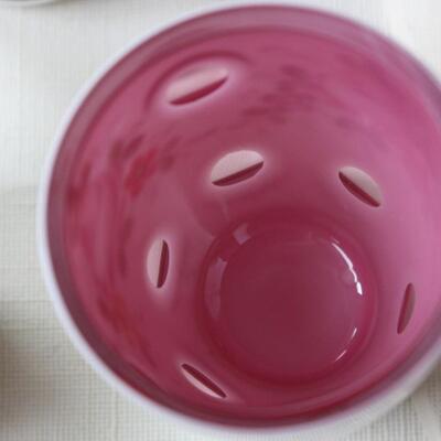 6 Bohemian Overlay Cut to Clear Cranberry Juice Tumblers - KP/CN