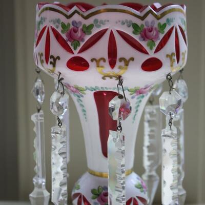 Bohemian Overlay Cut to Clear Cranberry Luster 8.5" (KP/CN)