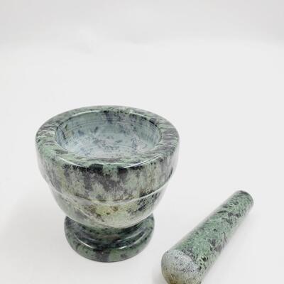 POLISHED STONE MORTAR AND PESTLE