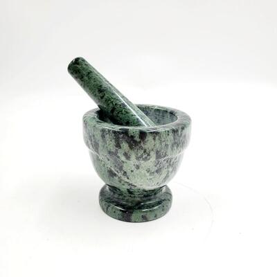 POLISHED STONE MORTAR AND PESTLE