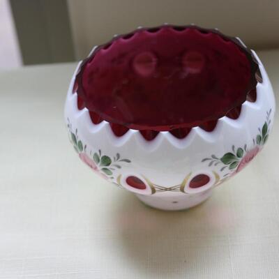 VINTAGE BOHEMIAN CZECH OVERLAY CUT TO CRANBERRY BOWL VASE 3.75" (KP/CN) 