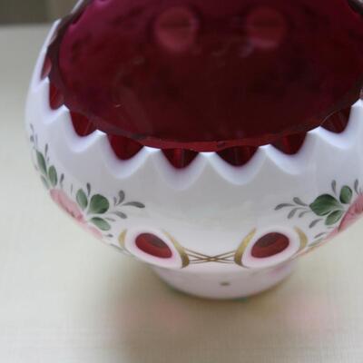 VINTAGE BOHEMIAN CZECH OVERLAY CUT TO CRANBERRY BOWL VASE 3.75" (KP/CN) 