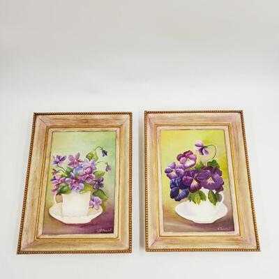 HAND PAINTED VIOLET PRINTS SET OF 2 SIGNED "V.PANCHOT"T