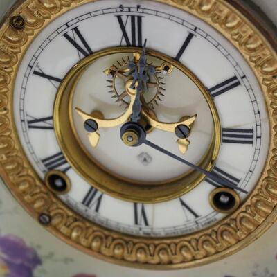 ANTIQUE ANSONIA "LA VERGNE" ROYAL BONN PORCELAIN CLOCK OPEN ESCAPEMENT