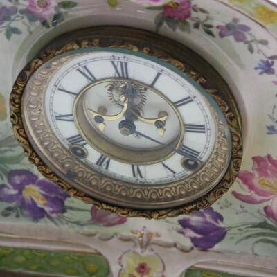 ANTIQUE ANSONIA "LA VERGNE" ROYAL BONN PORCELAIN CLOCK OPEN ESCAPEMENT