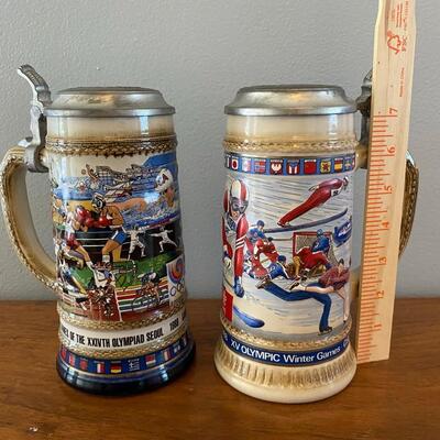 Vintage Olympic Calgary Winter Seoul Summer Games Collector Beer Steins 1988 GERZ Anheuser Busch