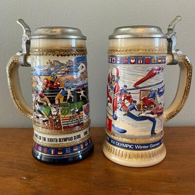 Vintage Olympic Calgary Winter Seoul Summer Games Collector Beer Steins 1988 GERZ Anheuser Busch