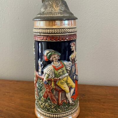 Vintage Gerz West Germany Lidded Beer Stein Man & Barmaid