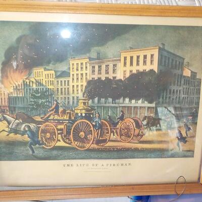 Currier & Ives real Print " Life of a Fireman".
