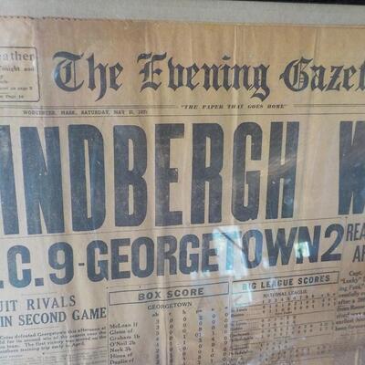 Original  Worcester news " Lindbergh flight to Paris".