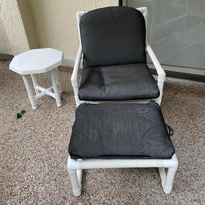 Lot 309  PVC Outdoor Glider with Ottoman and Side Table