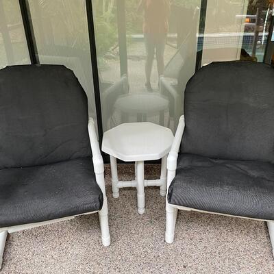 Lot 310  Pair of PVC  Outdoor Chairs with Side Table