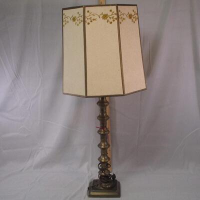 Lot 2 - Metal Candlestick Lamp w/shade LOCAL PICK UP ONLY