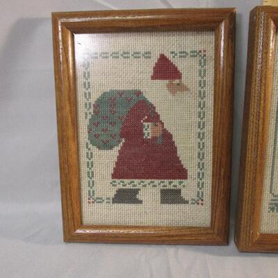 Lot 15 - (3) Framed Needlepoint Santas