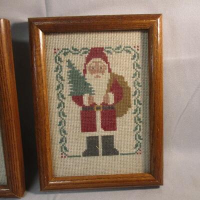 Lot 15 - (3) Framed Needlepoint Santas