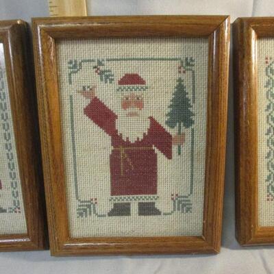 Lot 15 - (3) Framed Needlepoint Santas