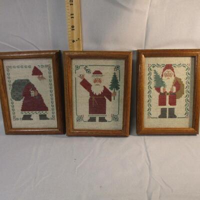 Lot 15 - (3) Framed Needlepoint Santas