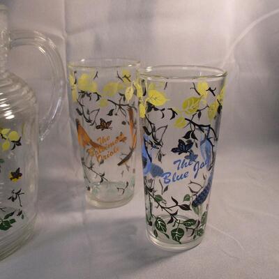 Lot 20 - Bird Glass Pitcher and Tumblers