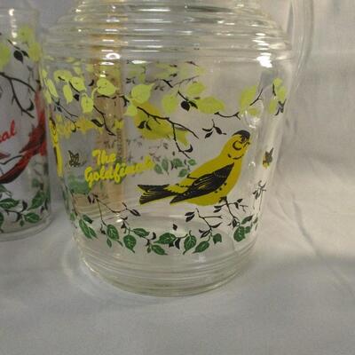 Lot 20 - Bird Glass Pitcher and Tumblers