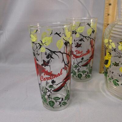 Lot 20 - Bird Glass Pitcher and Tumblers