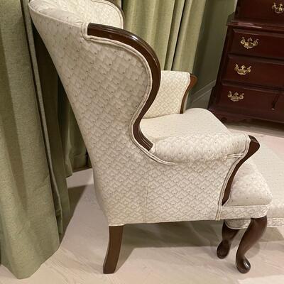 Lot 341  Ivory Upholstered Chair with Foot Stool