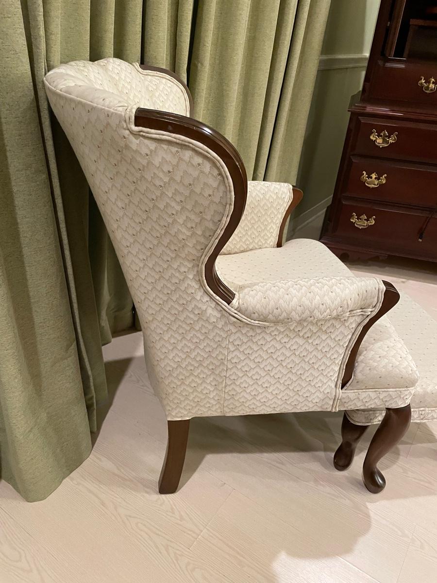 Lot 341 Ivory Upholstered Chair with Foot Stool
